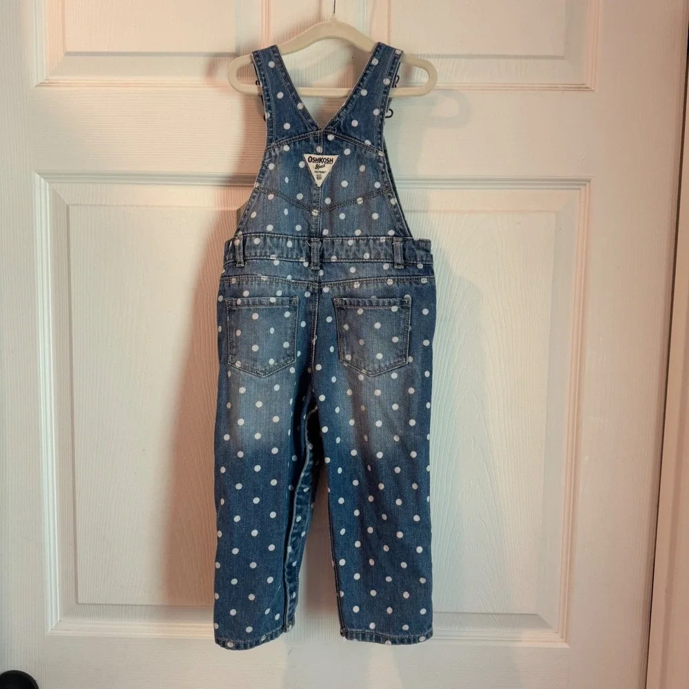 OshKosh B'gosh Overalls Kids 24M Blue White Polka Dot Denim Adjustable Straps